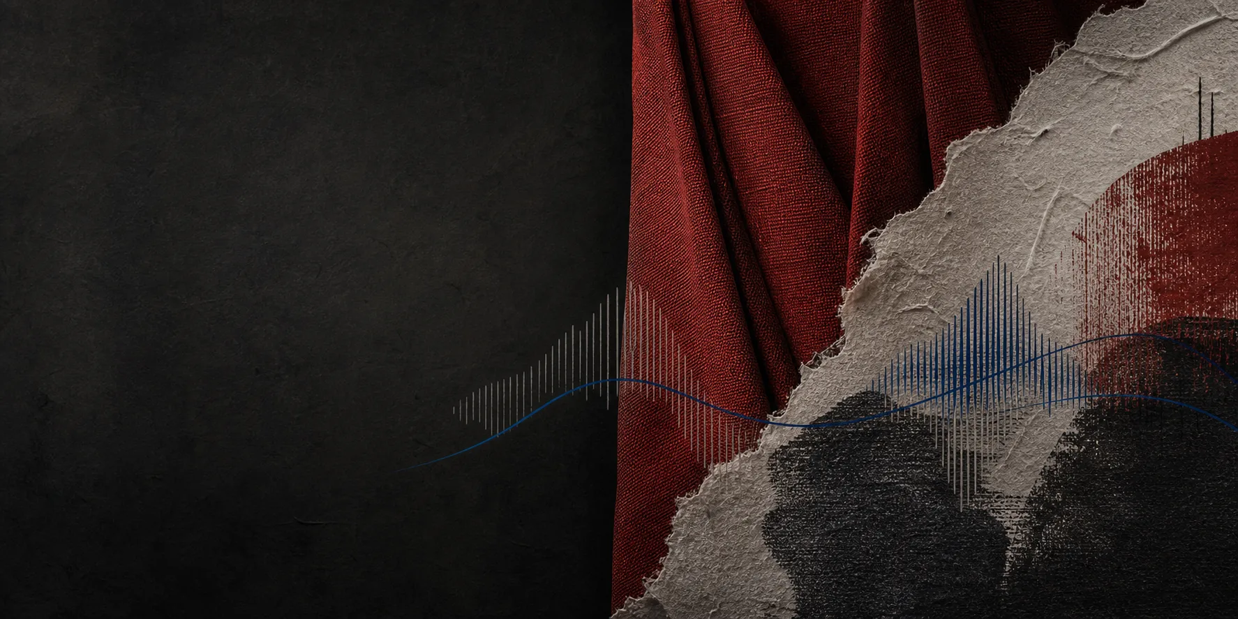 Abstract material study using cloth, paper and sound-wave forms